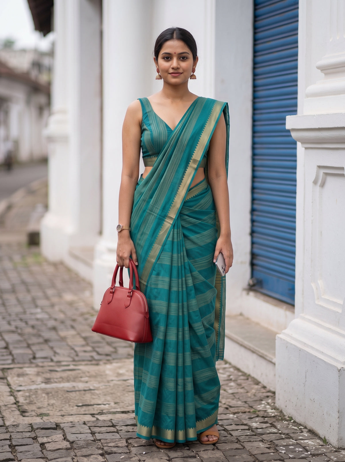 MIMOSA Sapphire Mysore Silk Crepe Saree — pose 7 styling detail