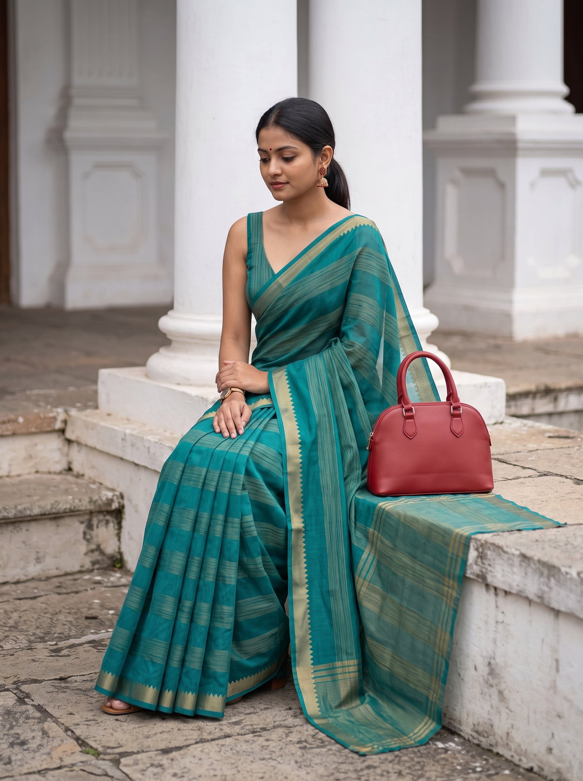 MIMOSA Sapphire Mysore Silk Crepe Saree — pose 8 styling detail