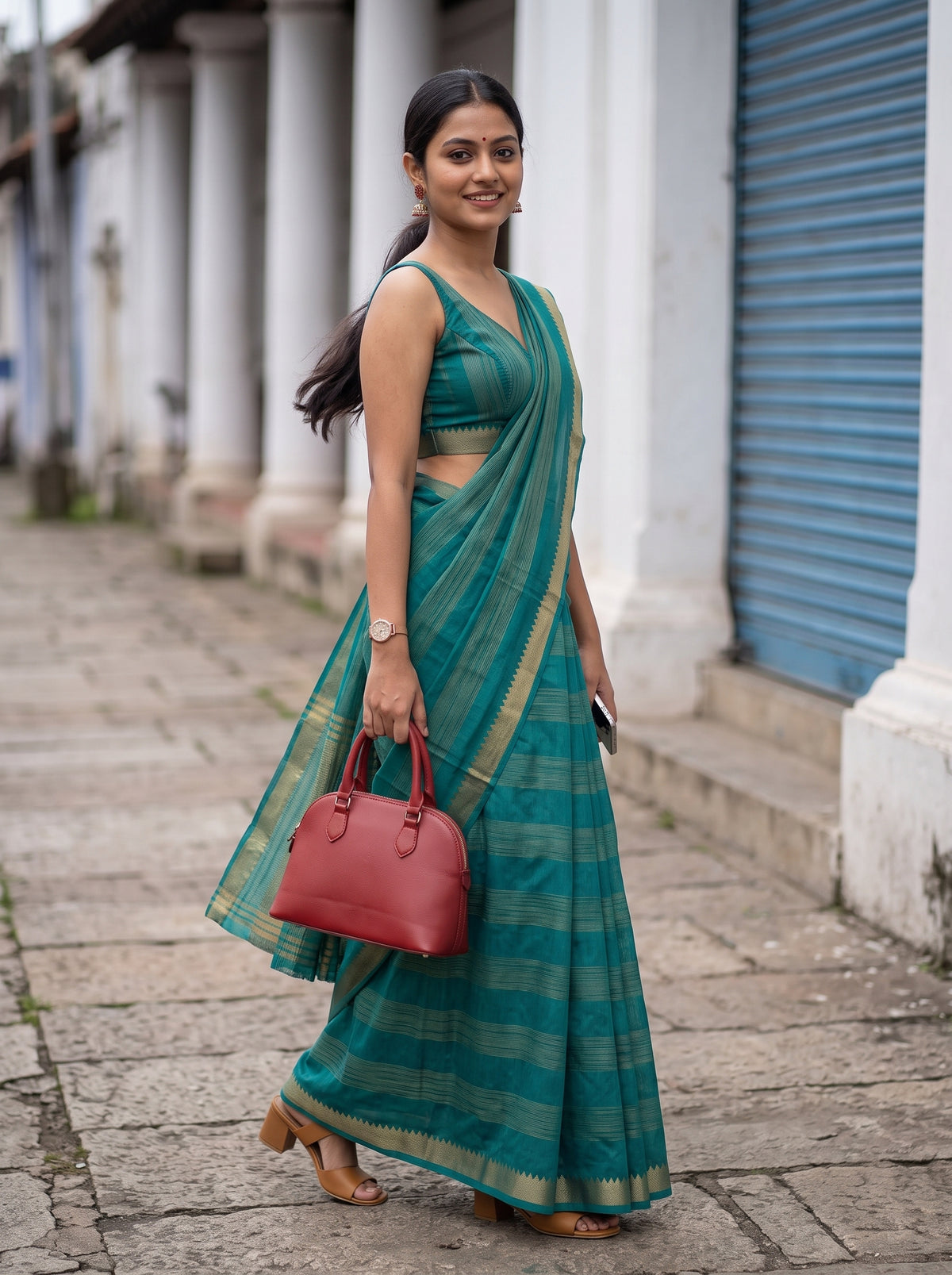MIMOSA Sapphire Mysore Silk Crepe Saree — pose 9 styling detail