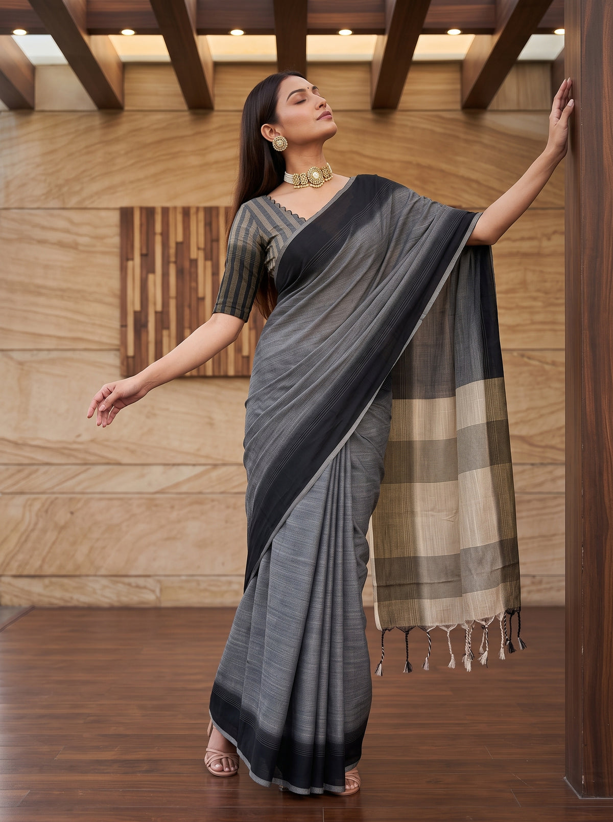MIMOSA Black Banarasi Saree — pose 5 styling detail