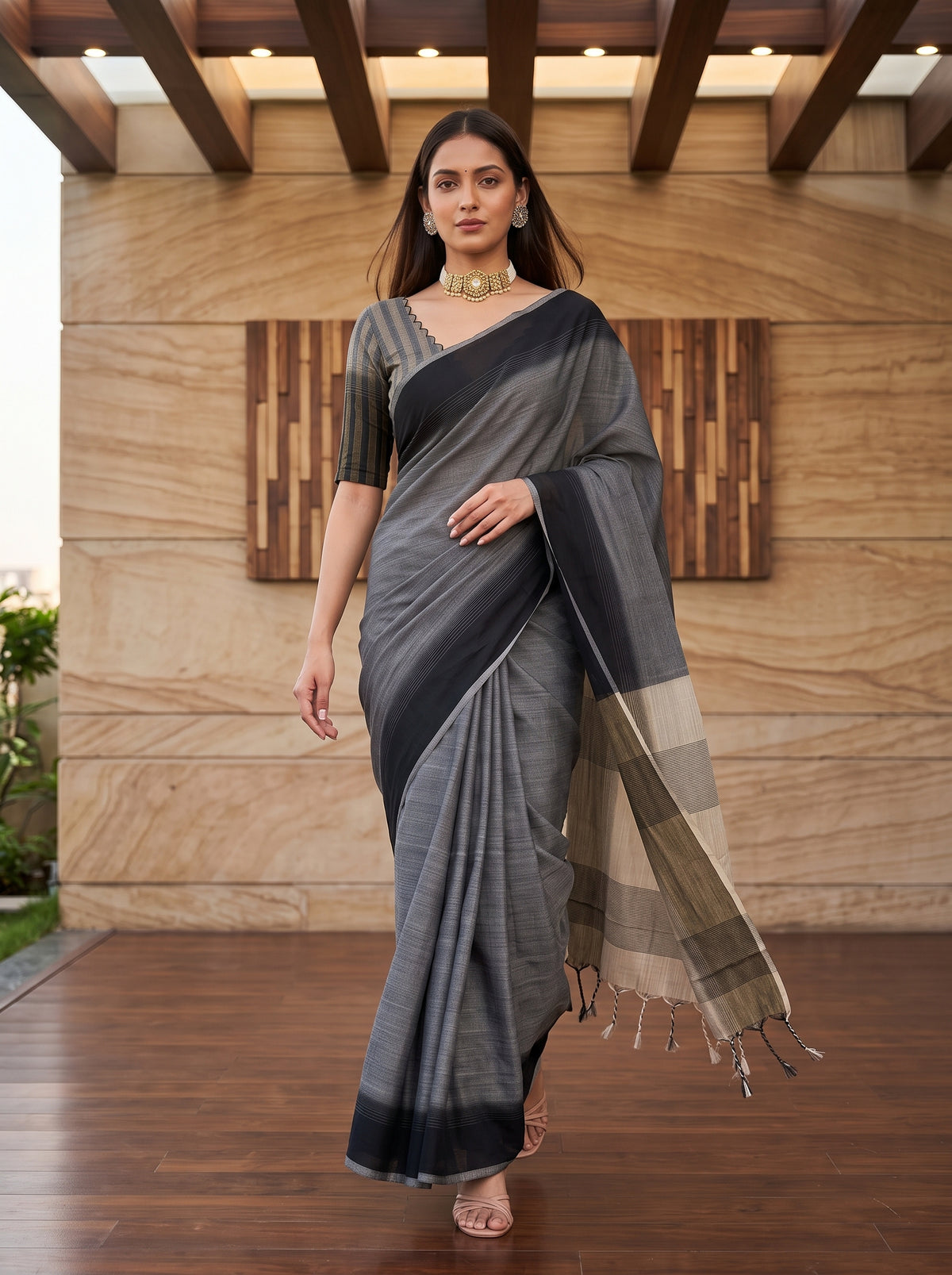 MIMOSA Black Banarasi Saree — pose 6 styling detail