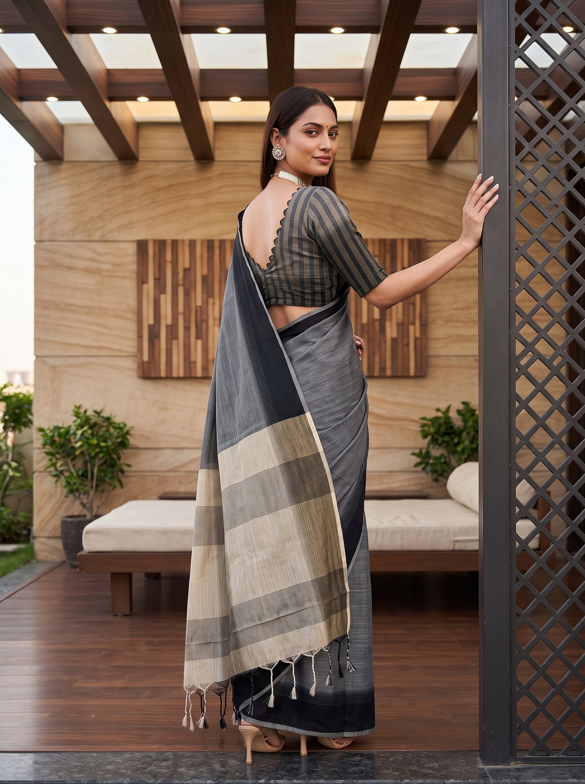 MIMOSA Black Banarasi Saree — pose 7 styling detail