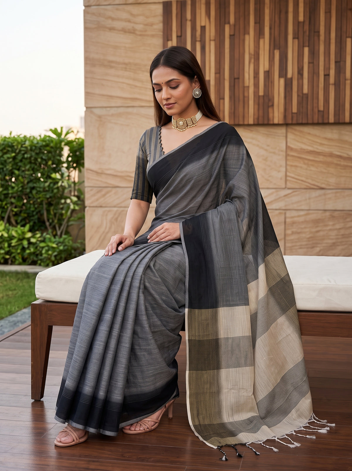 MIMOSA Black Banarasi Saree — pose 8 styling detail