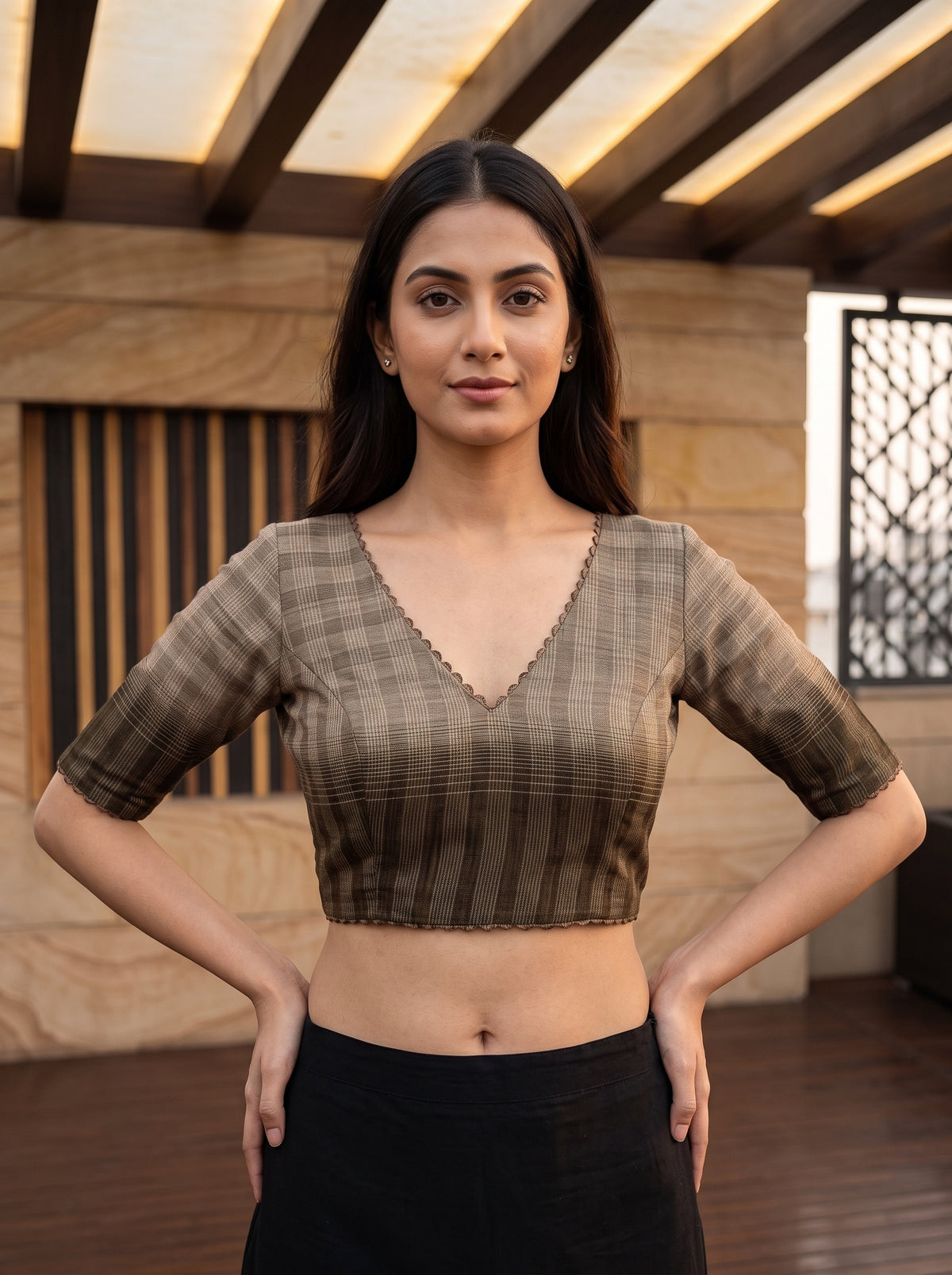 MIMOSA Chiku Banarasi Saree — blouse close-up