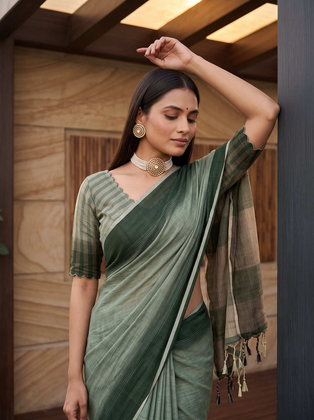 MIMOSA Green Banarasi Saree — pose 10 styling detail