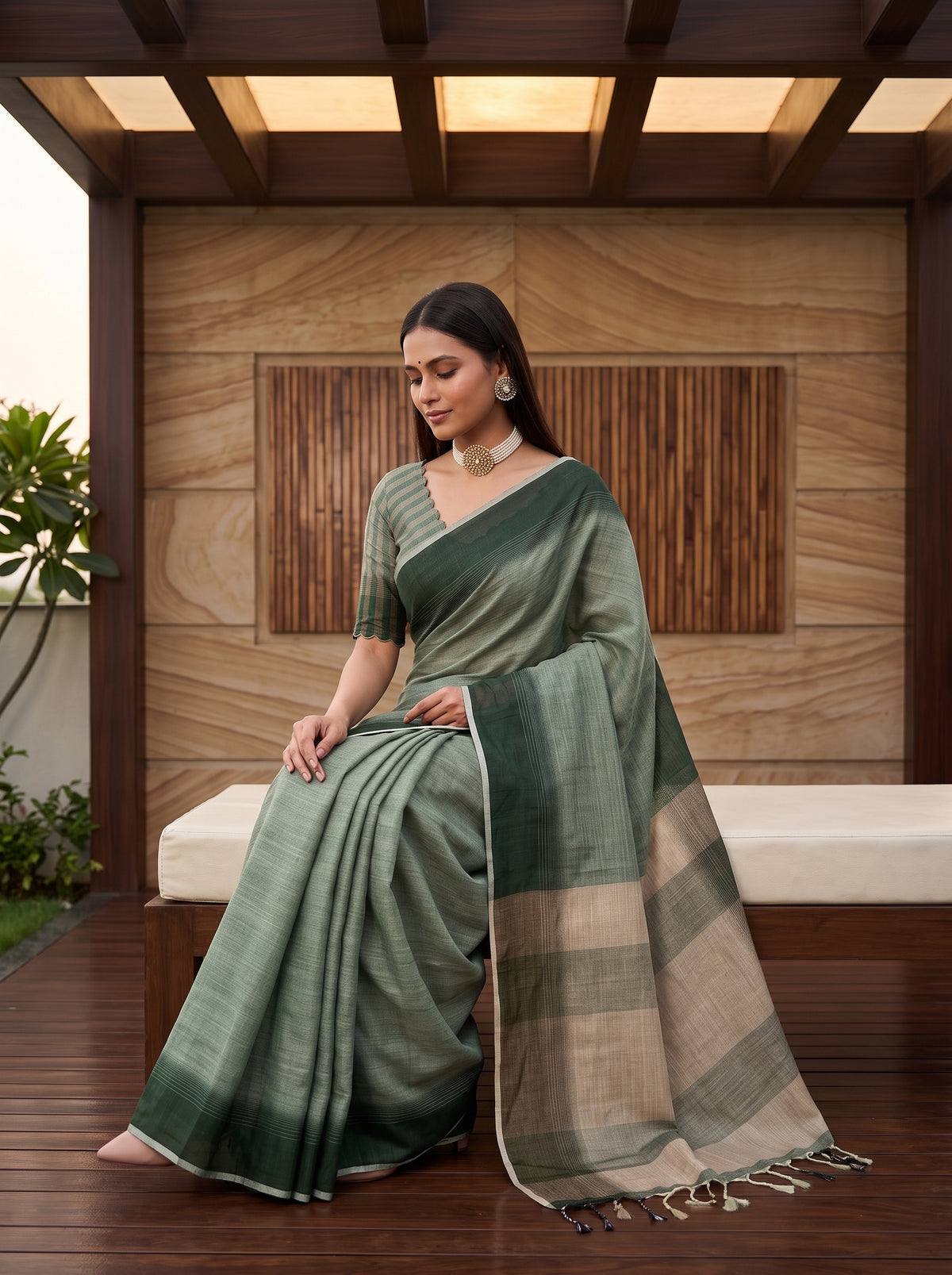 MIMOSA Green Banarasi Saree — pose 8 styling detail