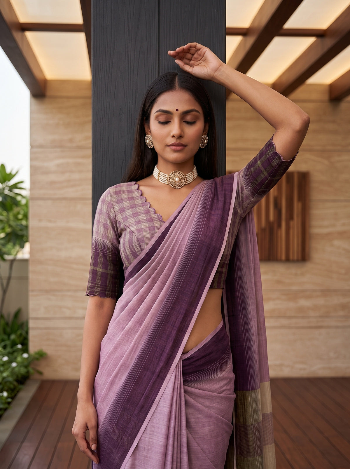 MIMOSA Lavender Banarasi Saree — pose 10 styling detail