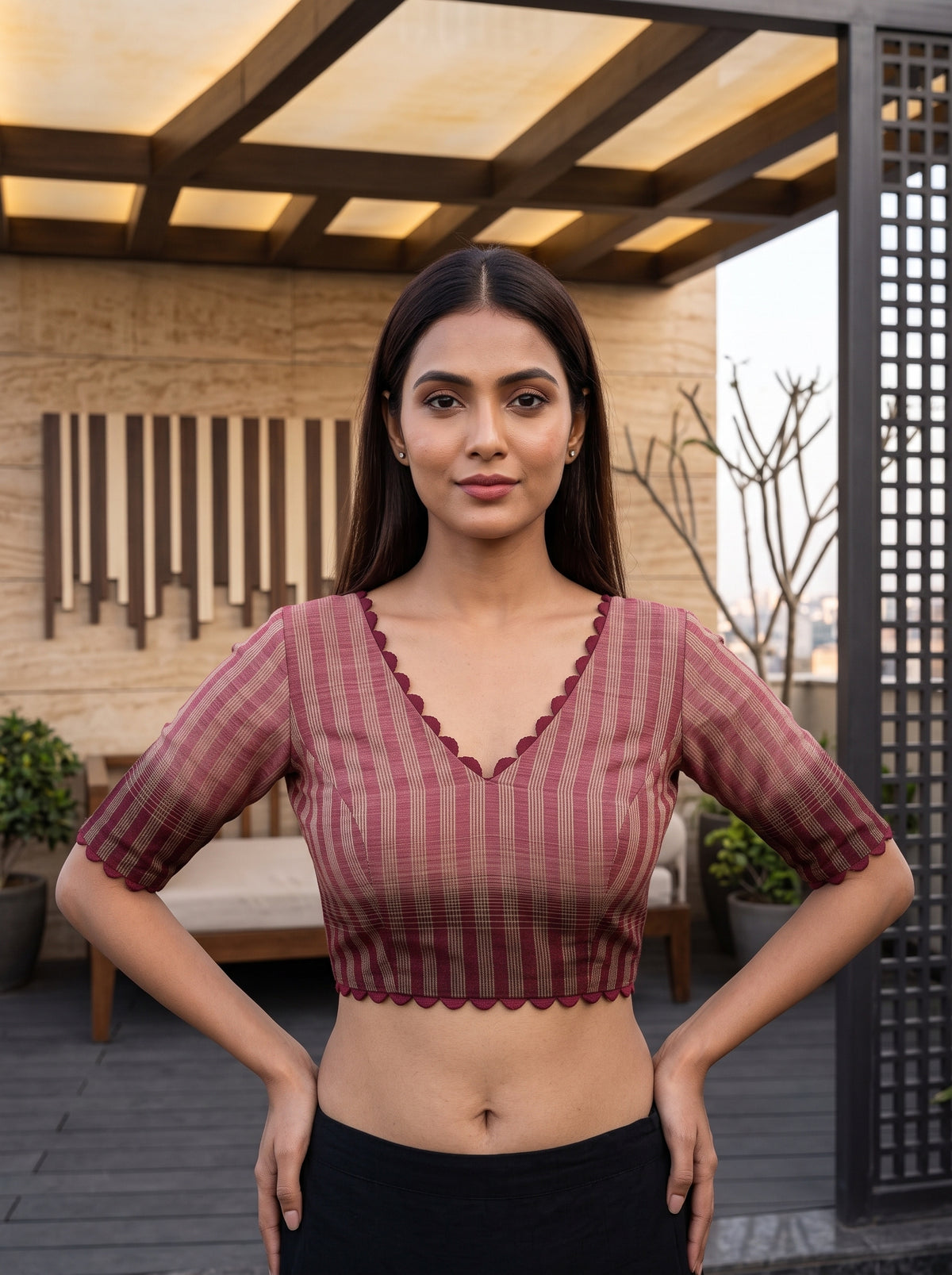 MIMOSA Strawberry Banarasi Saree — blouse close-up