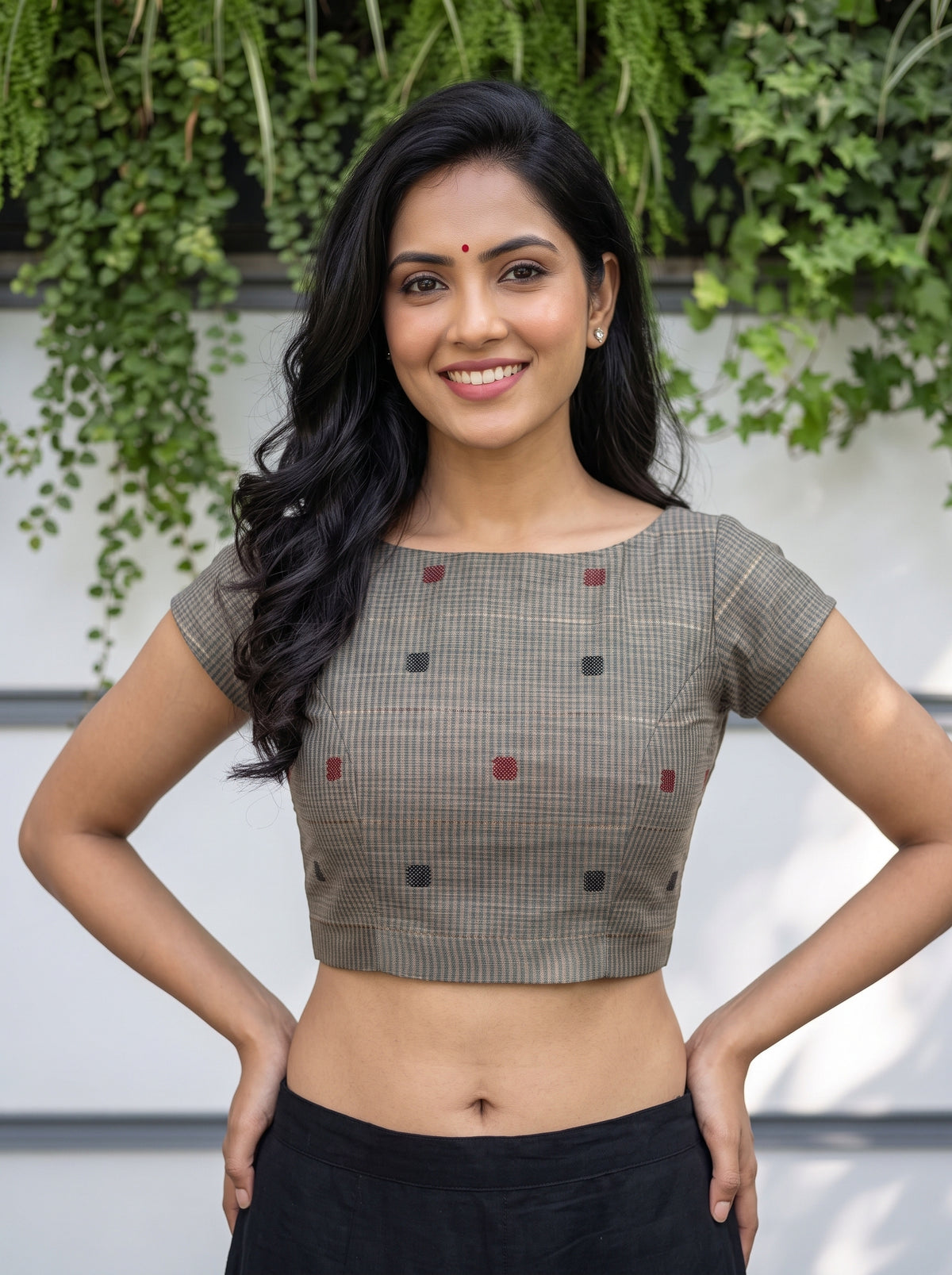MIMOSA Brown Banarasi Cotton Saree — blouse close-up