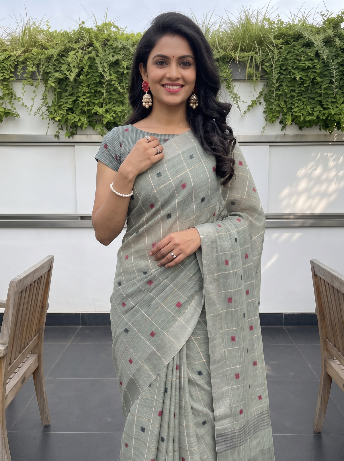 MIMOSA Green Banarasi Cotton Saree — pose 10 styling detail