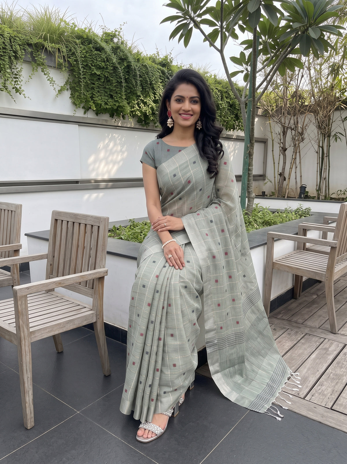 MIMOSA Green Banarasi Cotton Saree — pose 8 styling detail