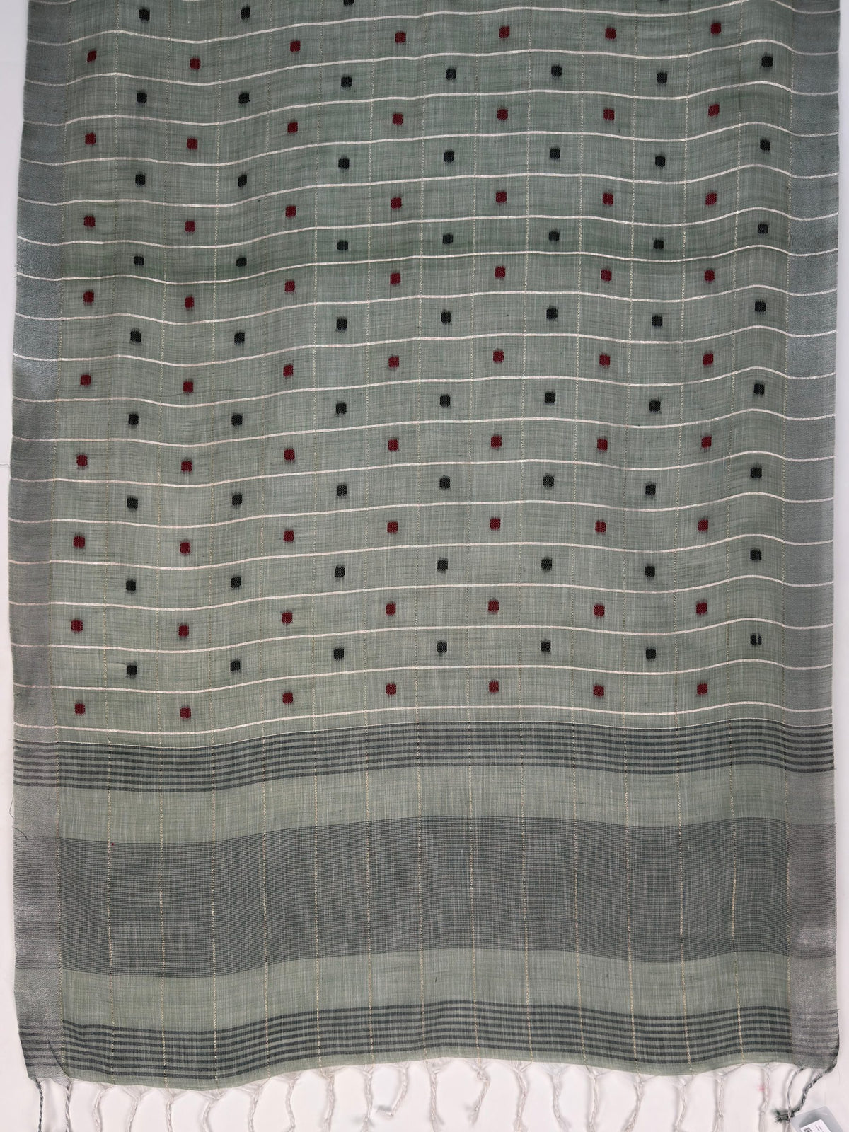 MIMOSA Green Banarasi Cotton Saree — pallu and zari work detail