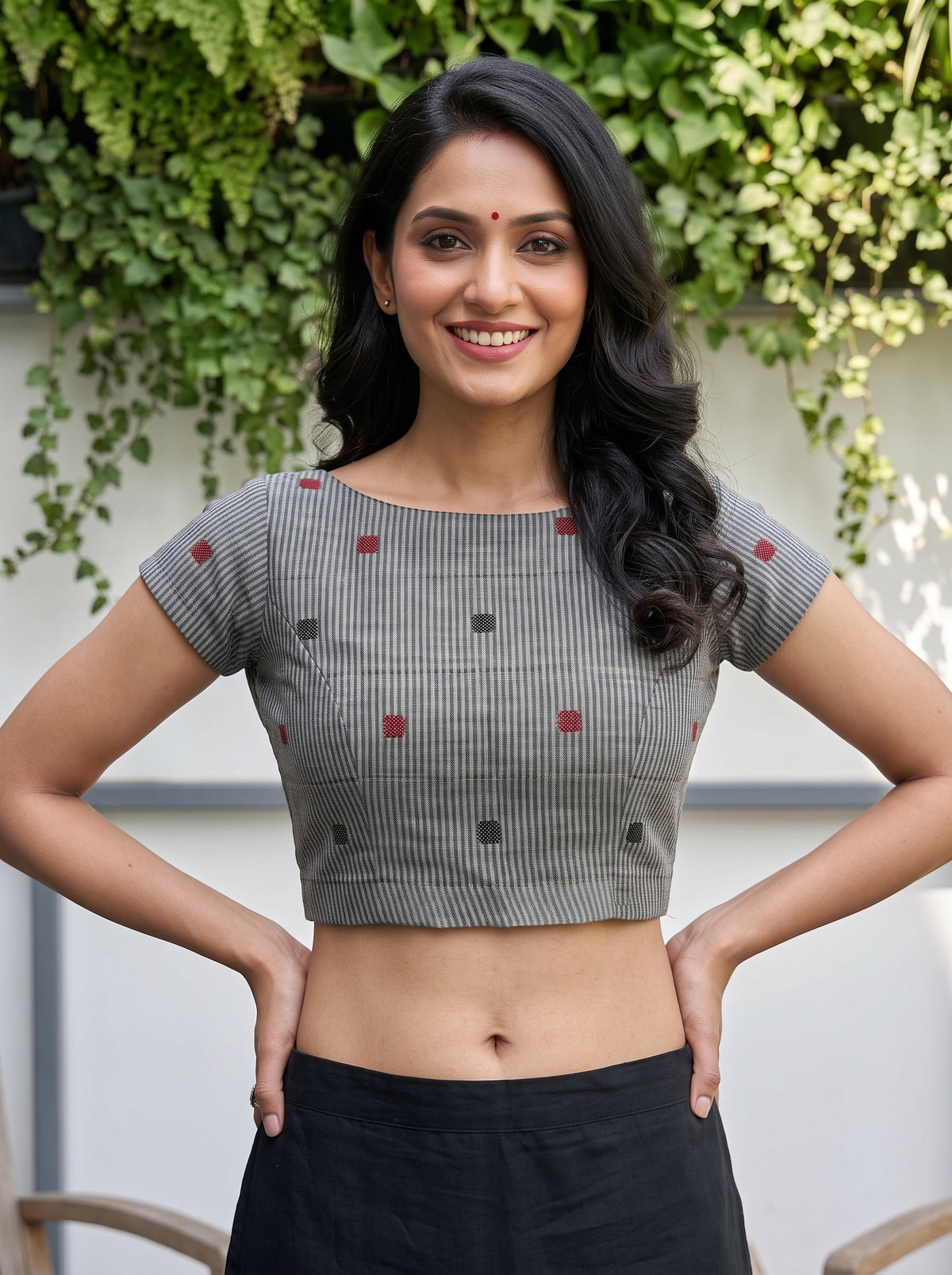 MIMOSA Grey Banarasi Cotton Saree — blouse close-up