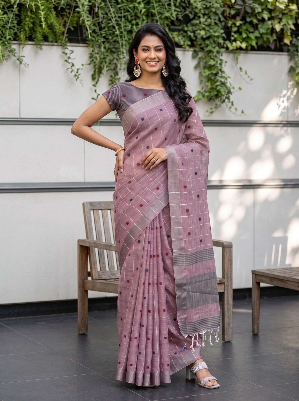 MIMOSA Lavender Banarasi Cotton Saree — pose 4 styling detail