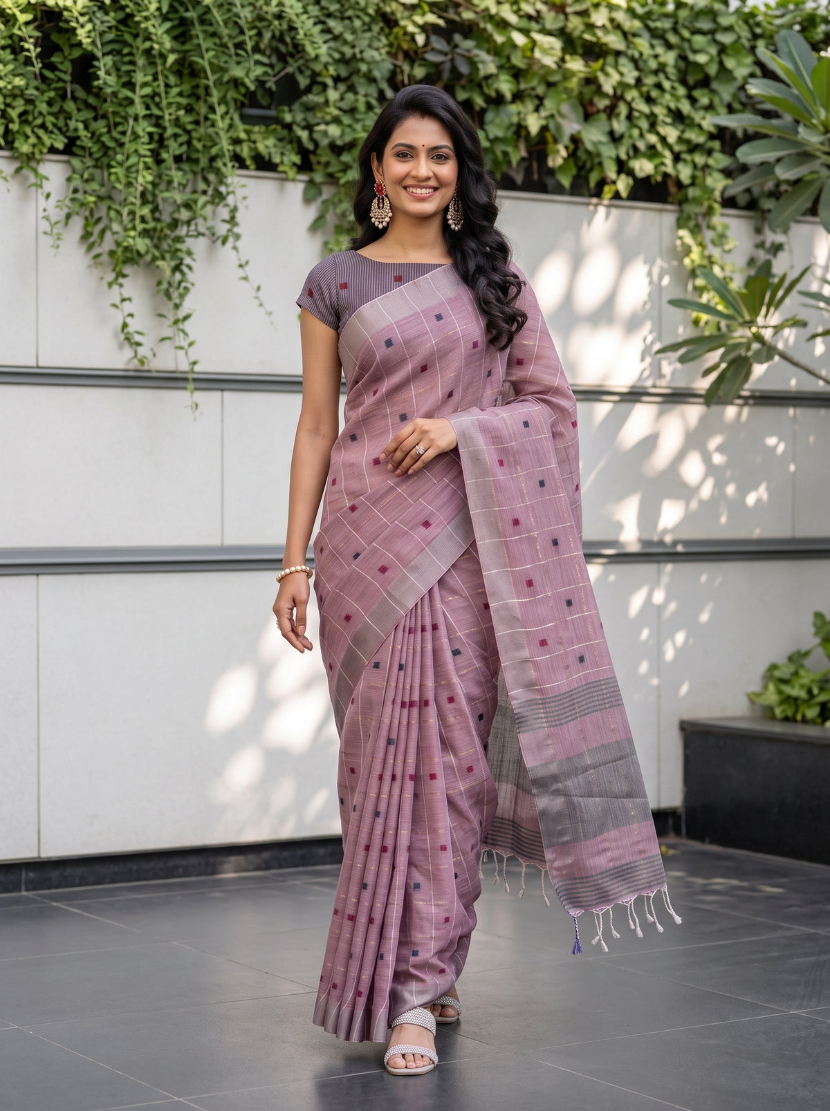 MIMOSA Lavender Banarasi Cotton Saree — pose 6 styling detail