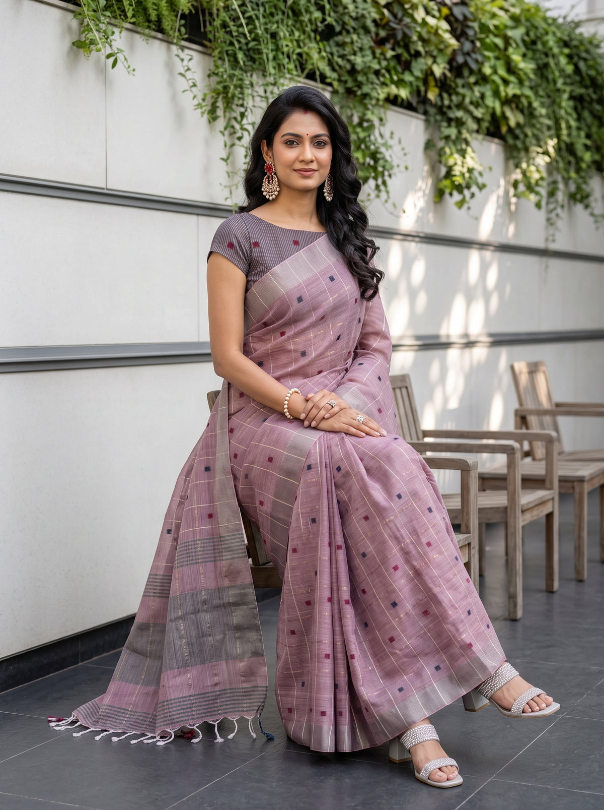 MIMOSA Lavender Banarasi Cotton Saree — pose 8 styling detail