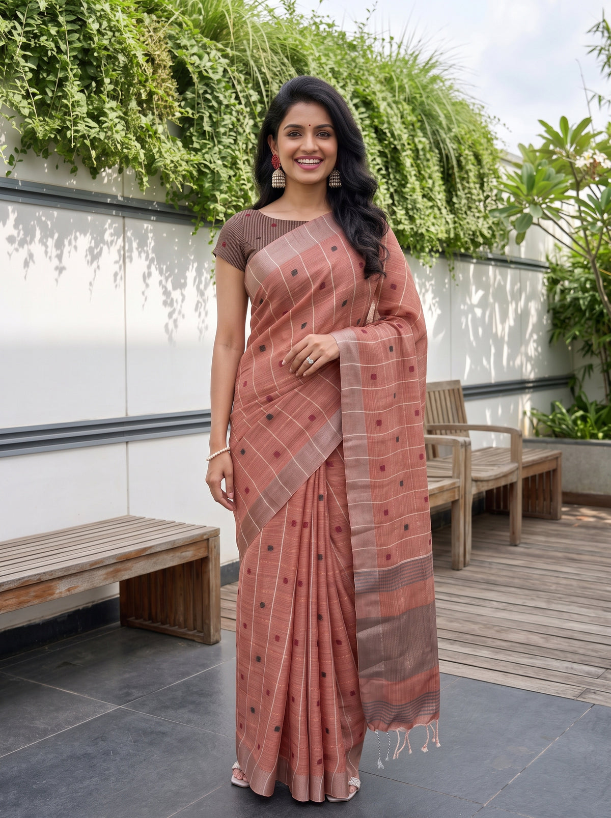 MIMOSA Orange Banarasi Cotton Saree — pose 10 styling detail