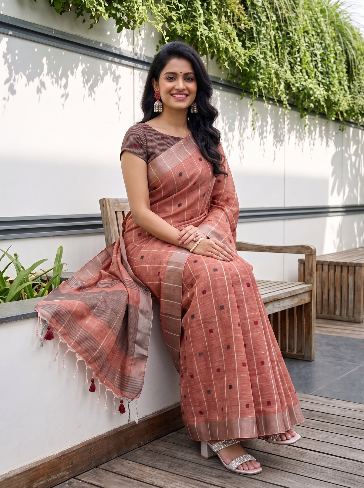 MIMOSA Orange Banarasi Cotton Saree — pose 8 styling detail