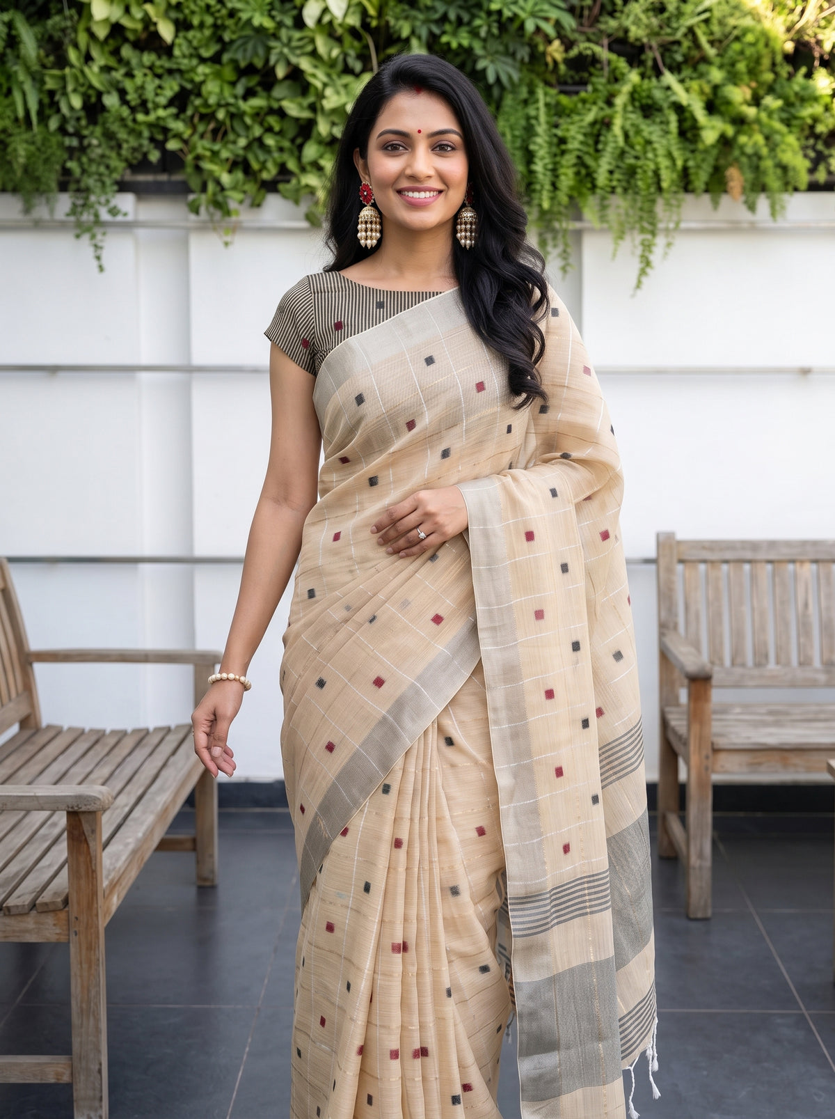 MIMOSA Tussar Banarasi Cotton Saree — pose 10 styling detail