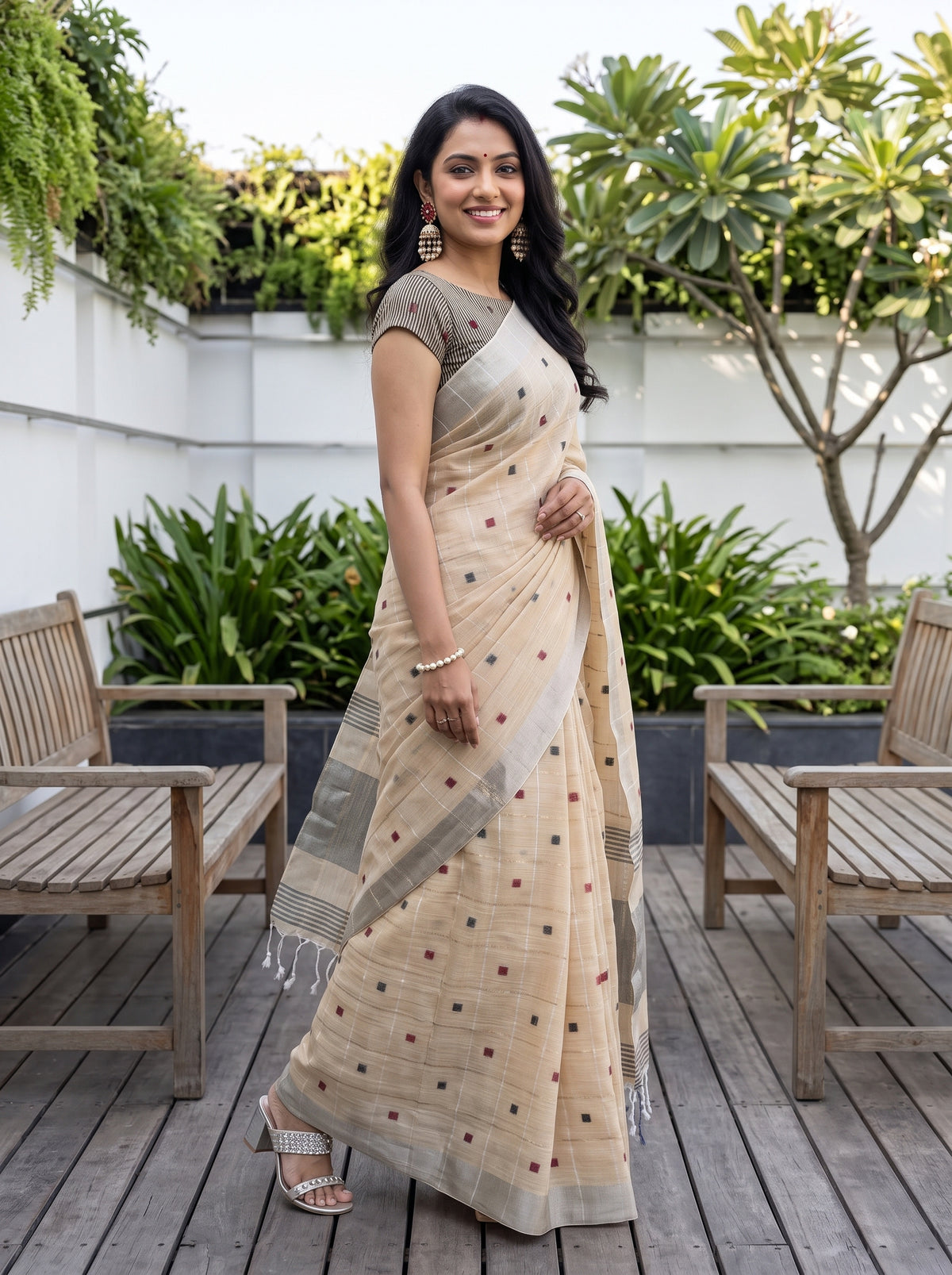 MIMOSA Tussar Banarasi Cotton Saree — pose 9 styling detail