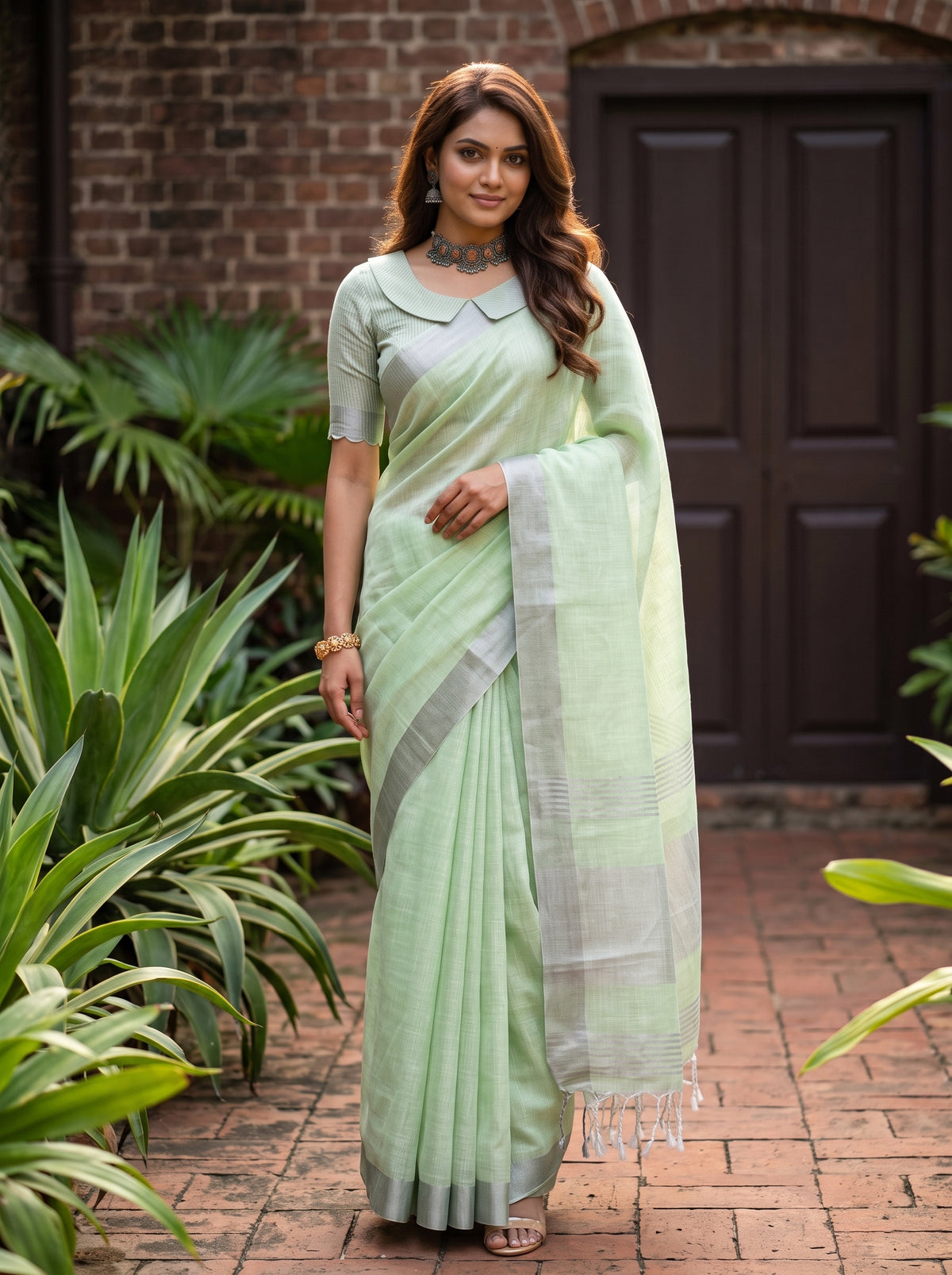 MIMOSA Liril Banarasi Cotton Saree — AI model pose
