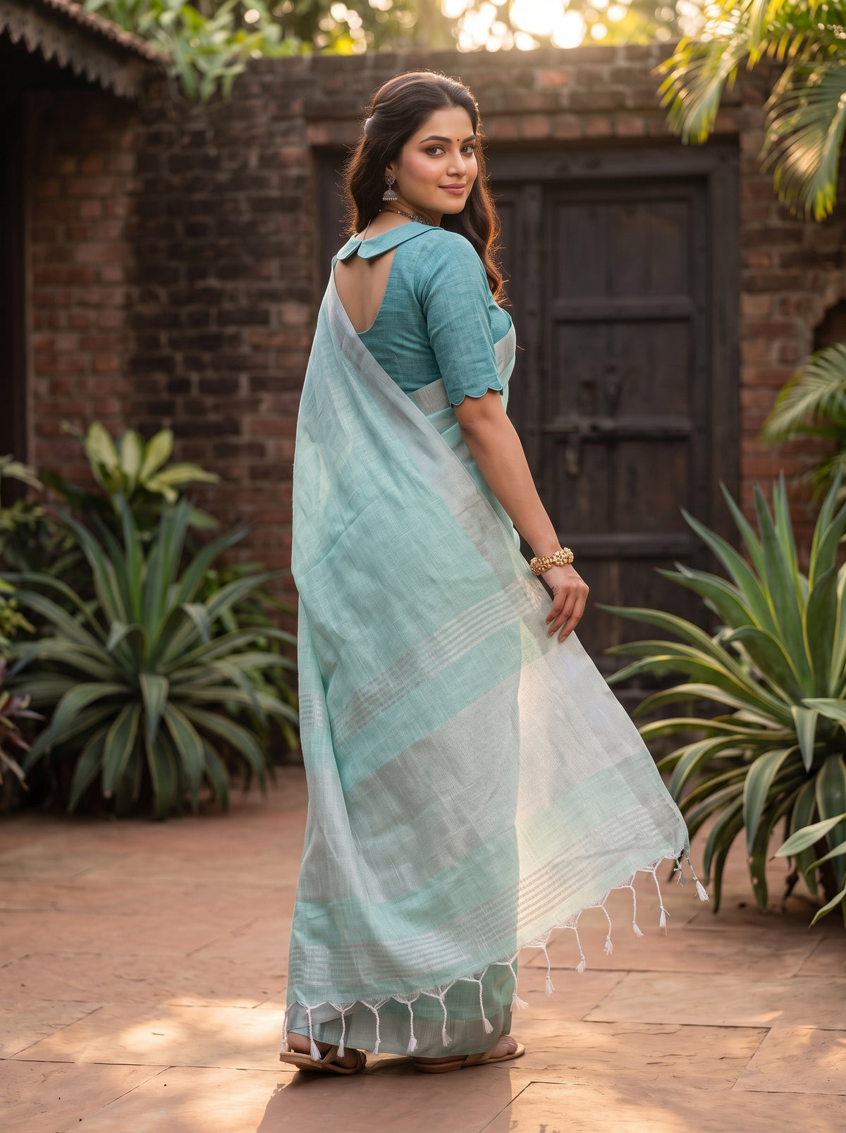 MIMOSA Rama Banarasi Cotton Saree — pose 5 styling detail