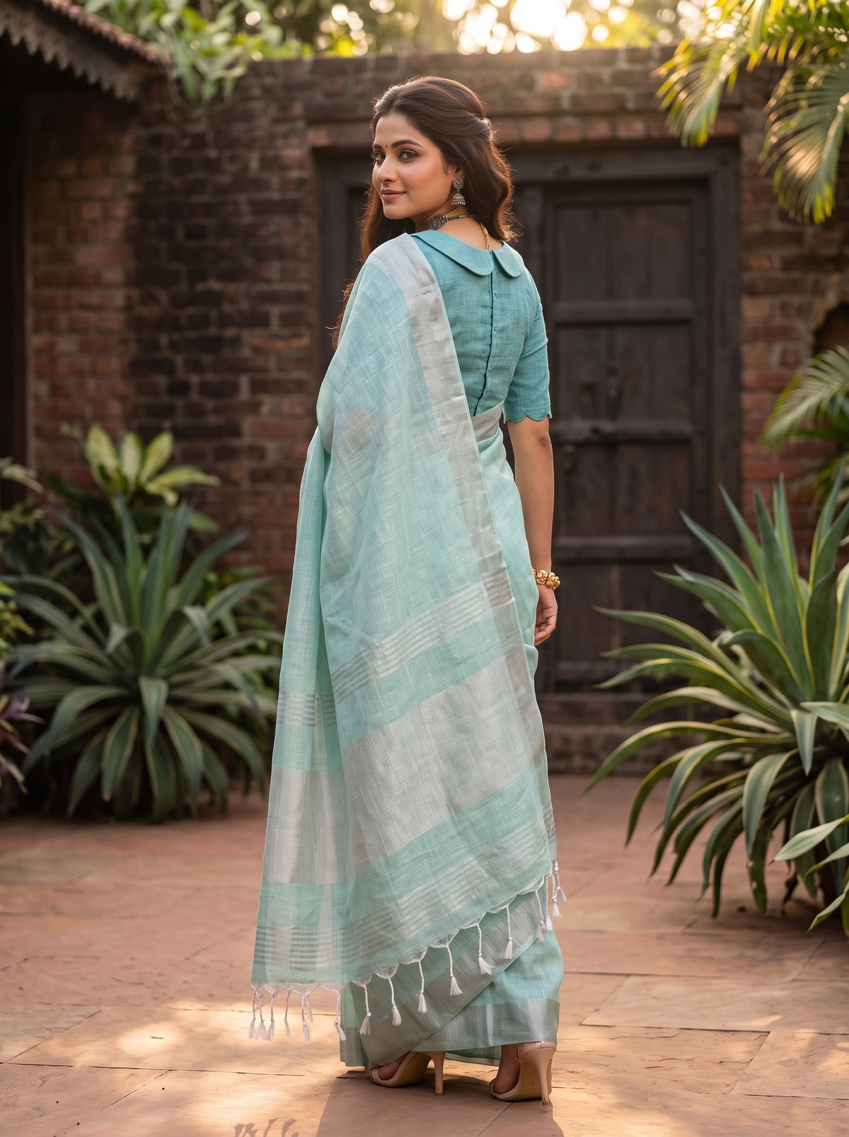 MIMOSA Rama Banarasi Cotton Saree — pose 7 styling detail