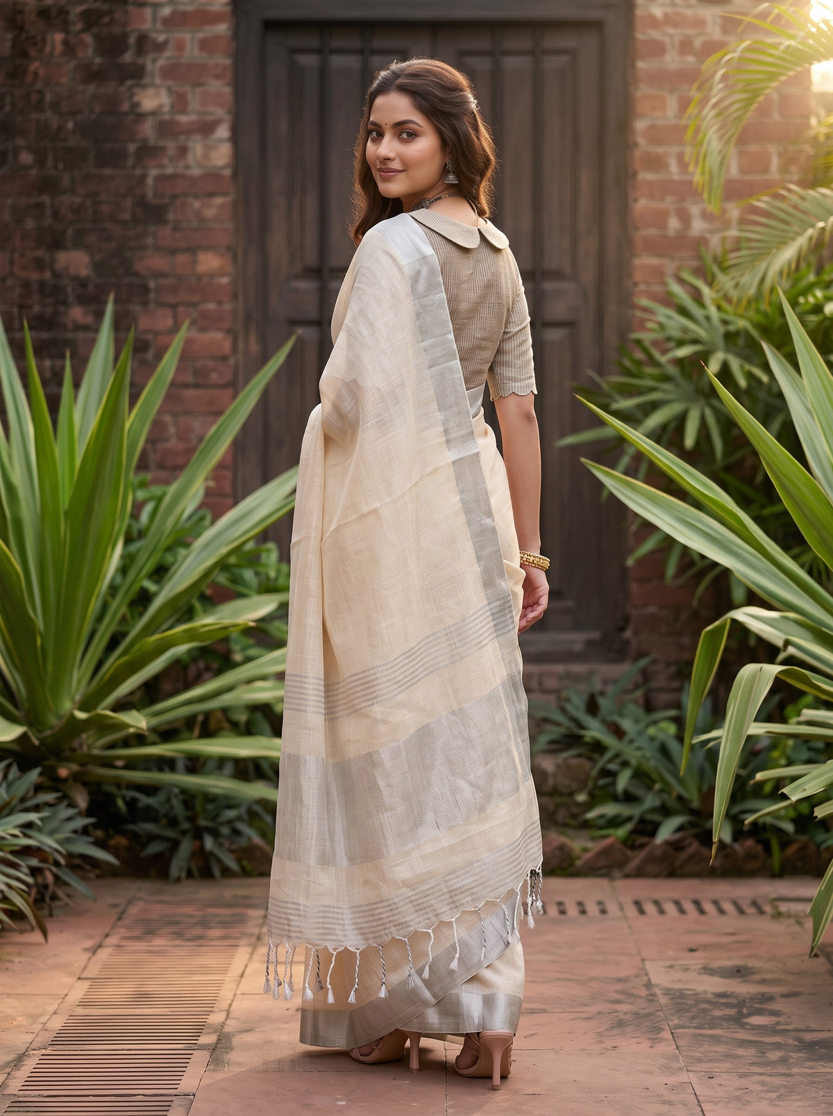 MIMOSA Tussar Banarasi Cotton Saree — pose 7 styling detail