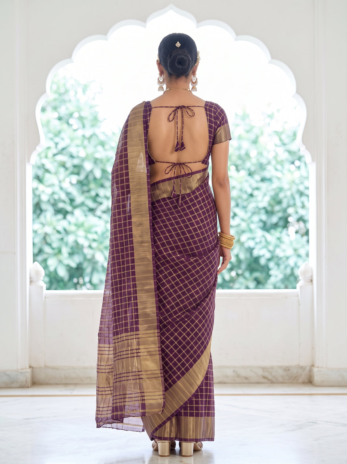 MIMOSA Jamun Banarasi Saree — pose 2 styling detail