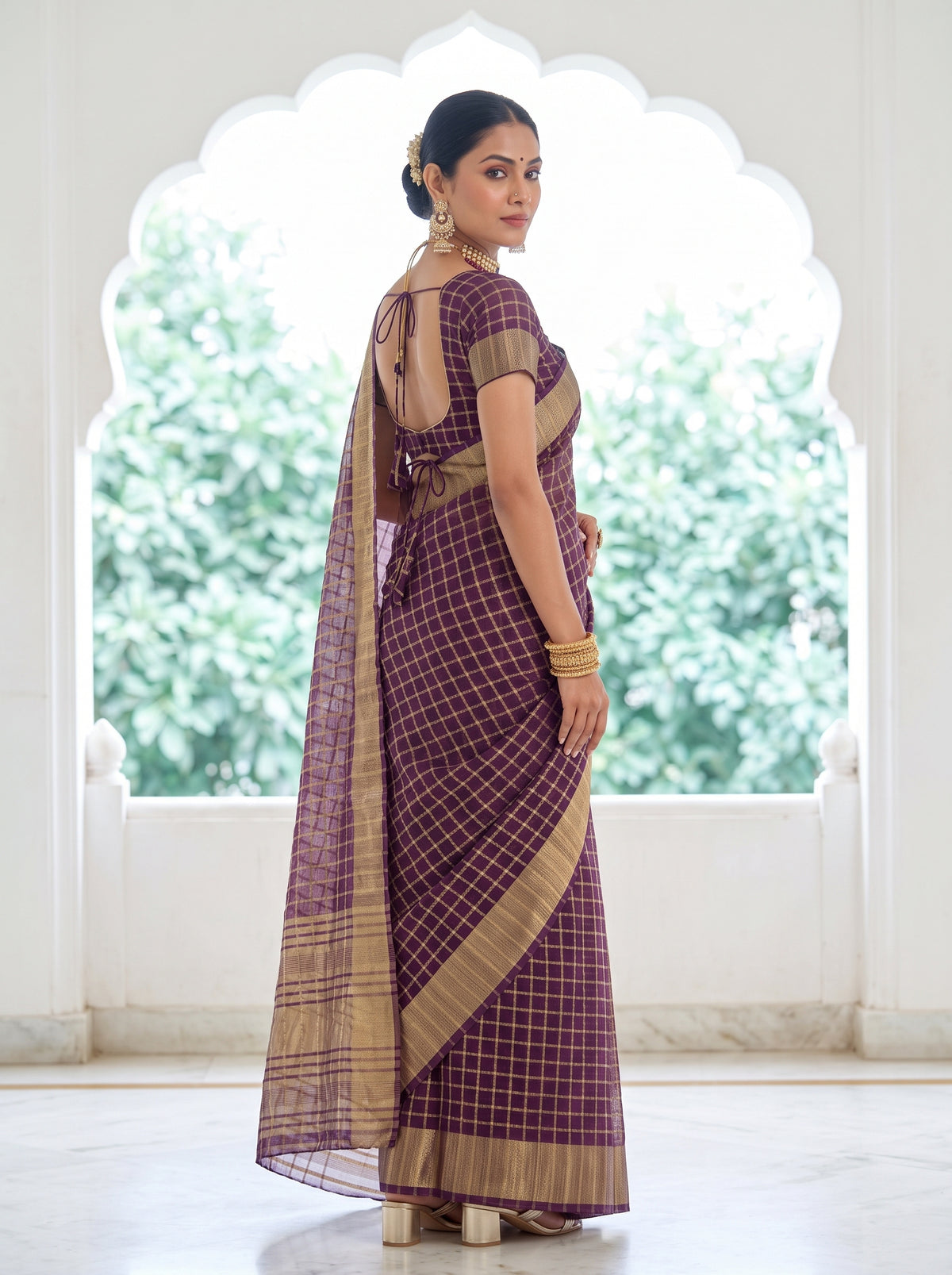 MIMOSA Jamun Banarasi Saree — pose 5 styling detail