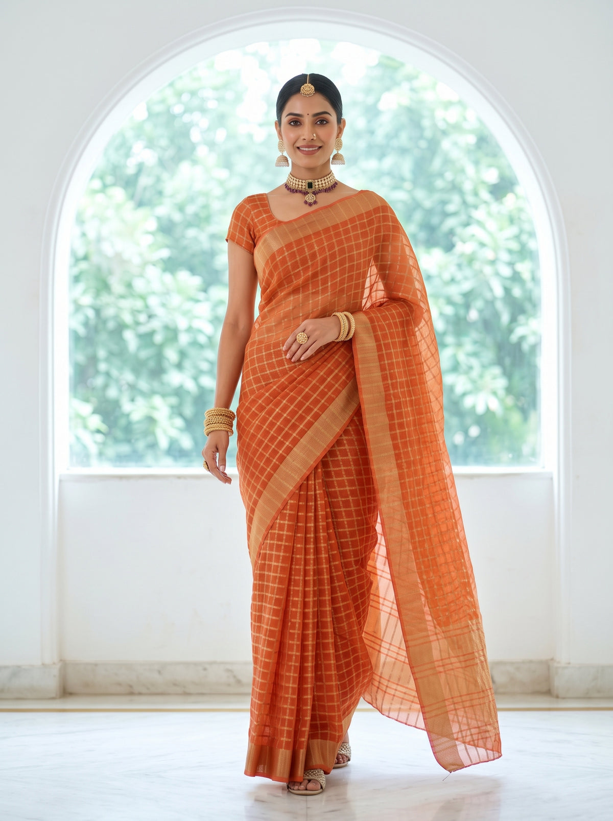MIMOSA Peach Banarasi Saree — pose 6 styling detail