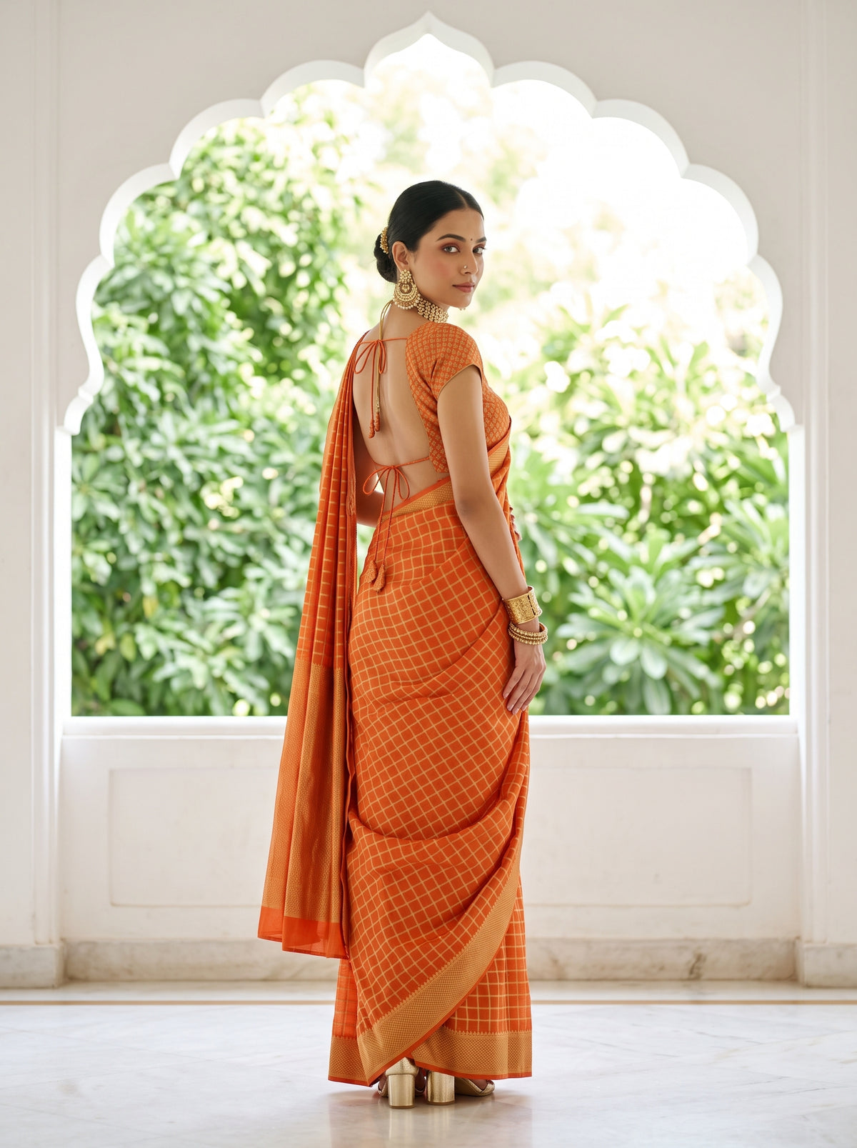 MIMOSA Peach Banarasi Saree — pose 7 styling detail