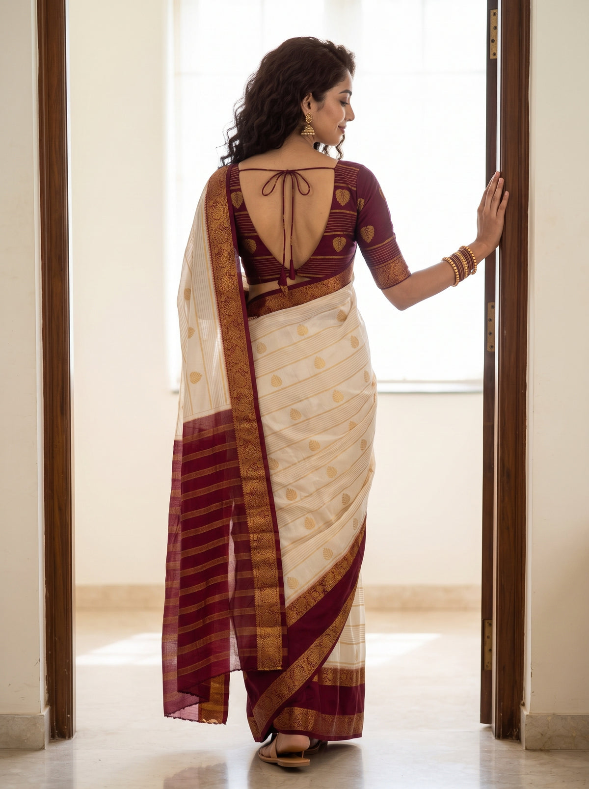 MIMOSA Half White Mysore Silk Saree — pose 2 styling detail