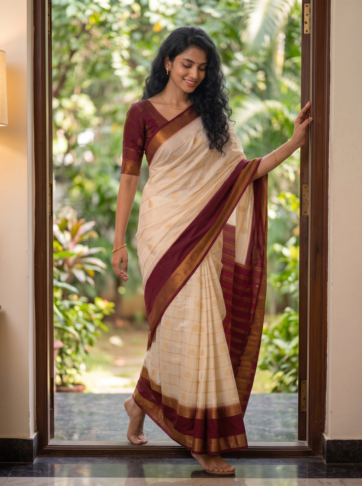MIMOSA Half White Mysore Silk Saree — pose 6 styling detail