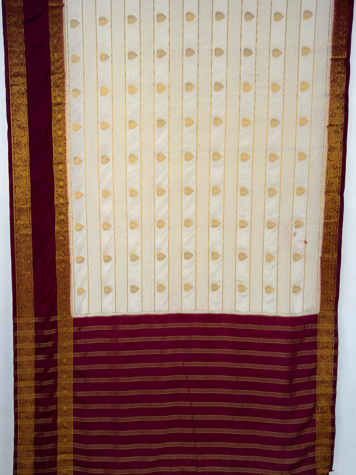 MIMOSA Half White Mysore Silk Saree — pallu and zari work detail