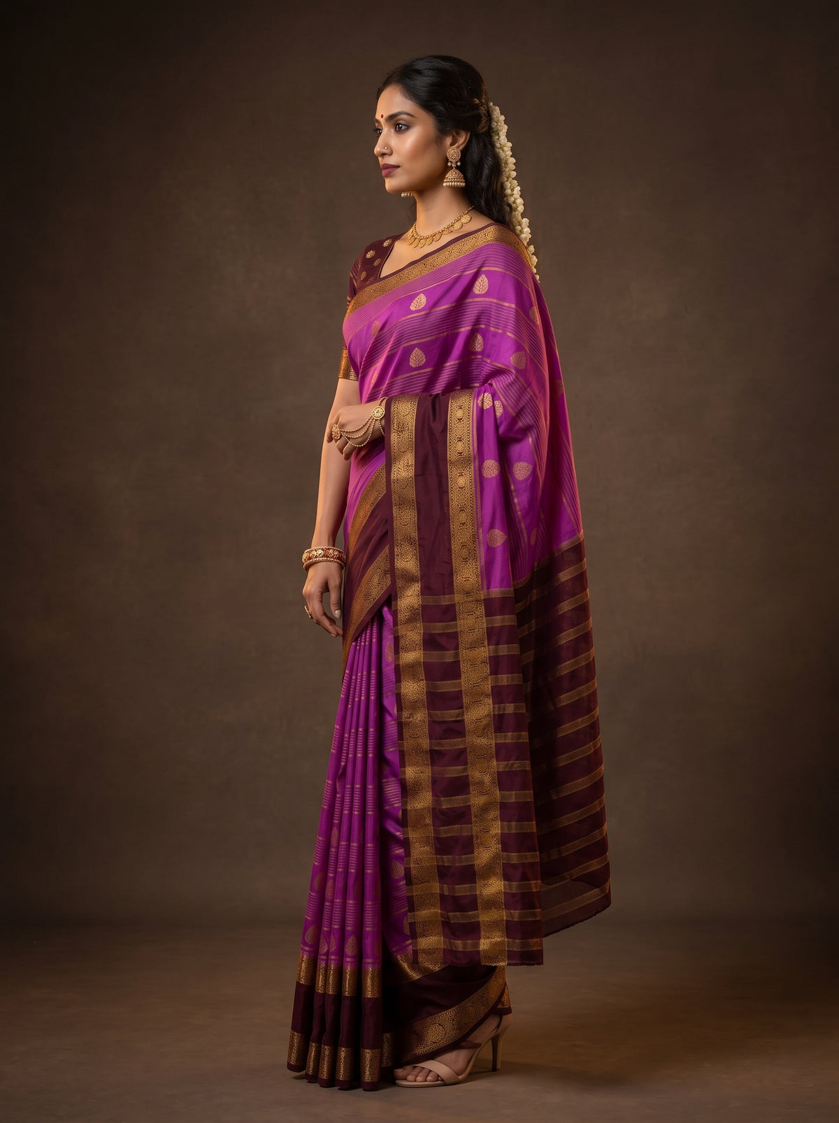 MIMOSA Lavender Mysore Silk Saree — pose 3 styling detail