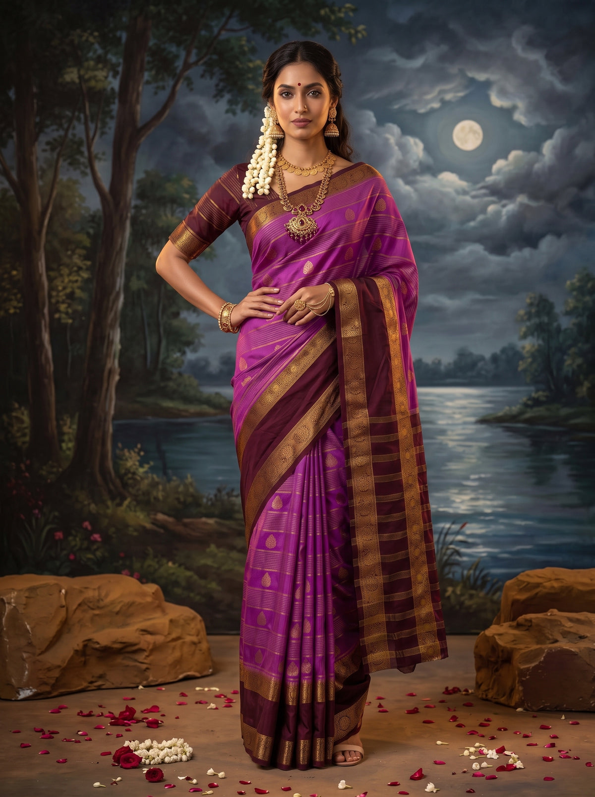 MIMOSA Lavender Mysore Silk Saree — pose 4 styling detail
