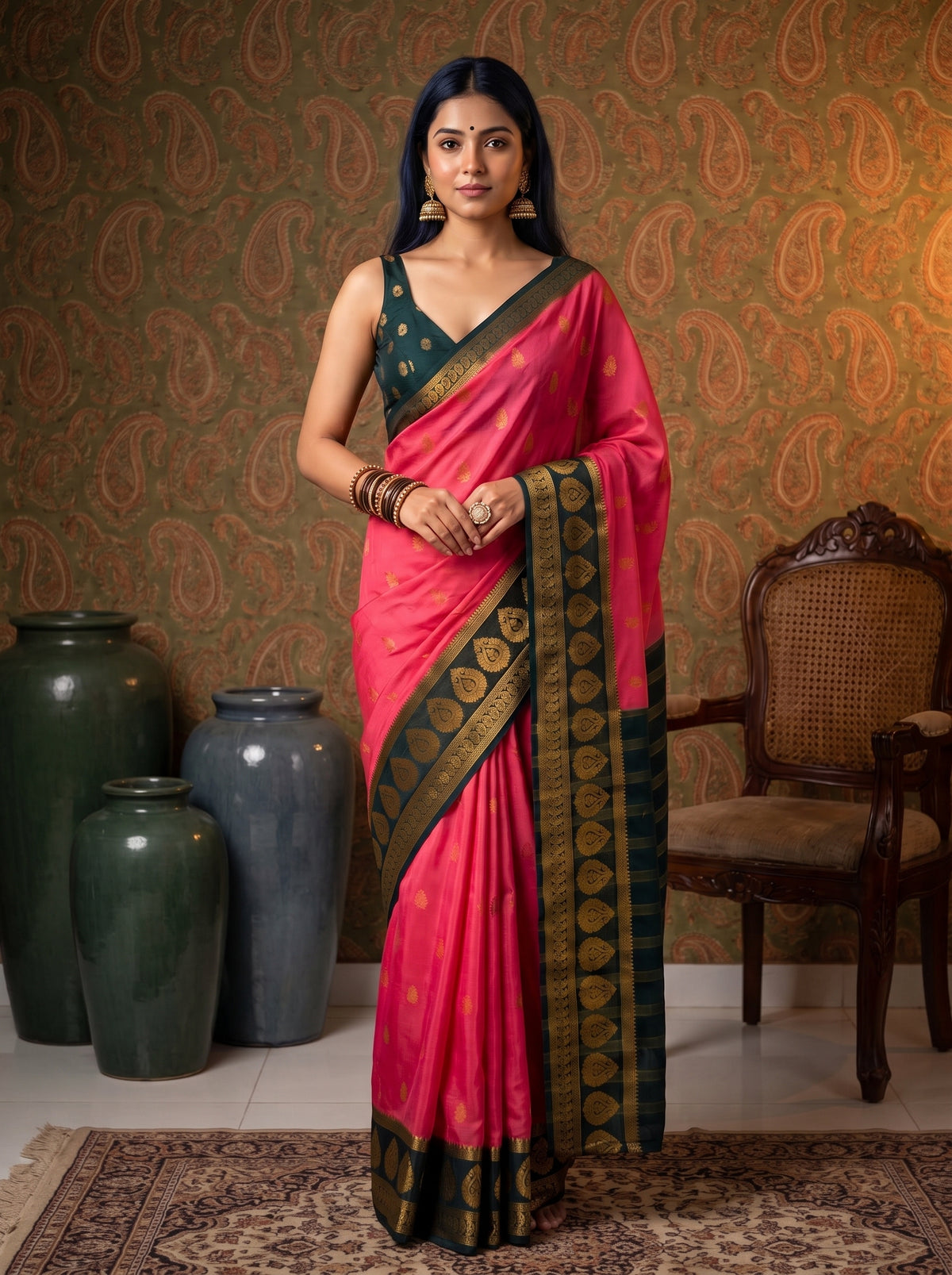 MIMOSA Gajari Mysore Silk Crepe Saree — pose 10 styling detail