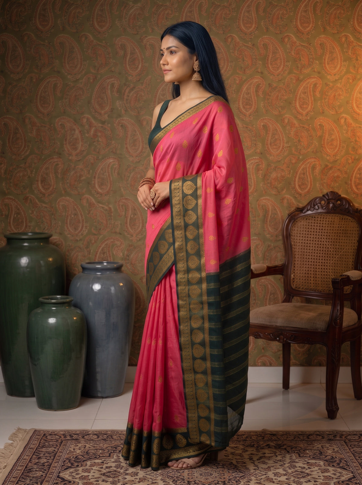 MIMOSA Gajari Mysore Silk Crepe Saree — pose 3 styling detail
