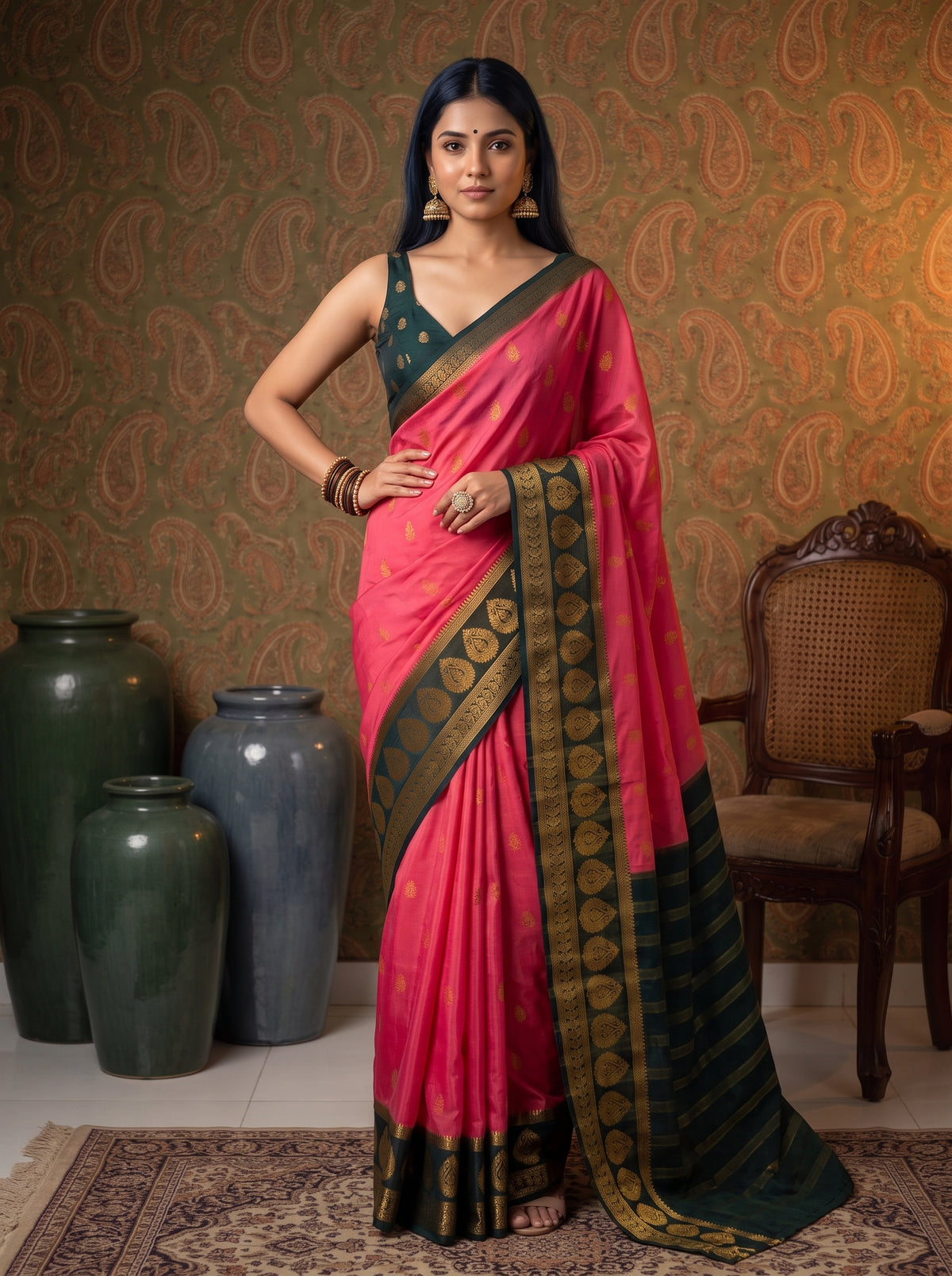 MIMOSA Gajari Mysore Silk Crepe Saree — pose 4 styling detail