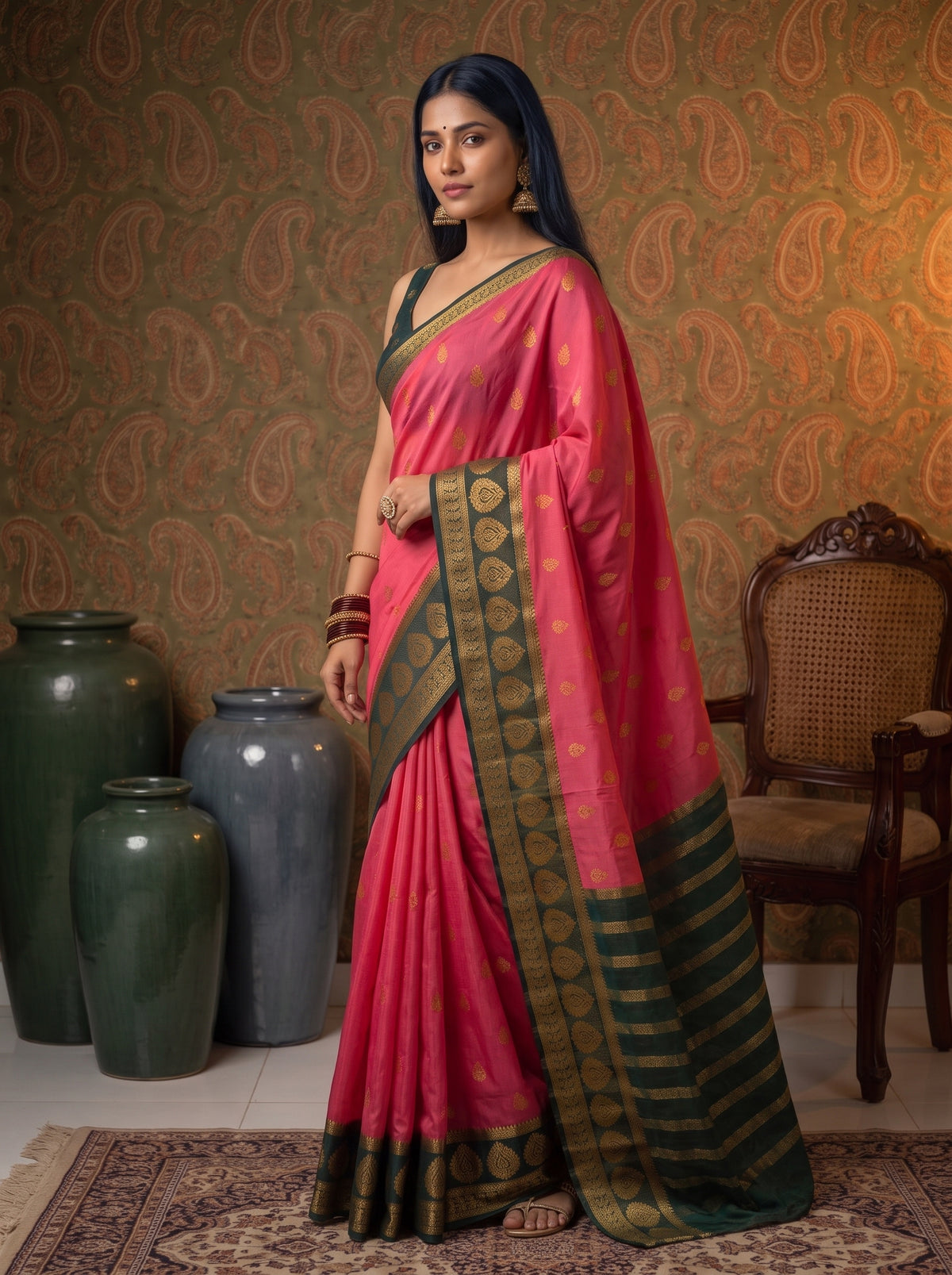 MIMOSA Gajari Mysore Silk Crepe Saree — pose 5 styling detail