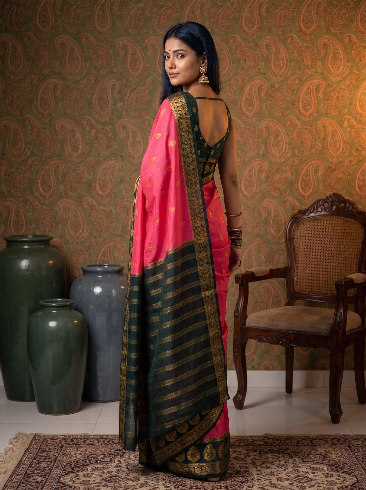 MIMOSA Gajari Mysore Silk Crepe Saree — pose 7 styling detail