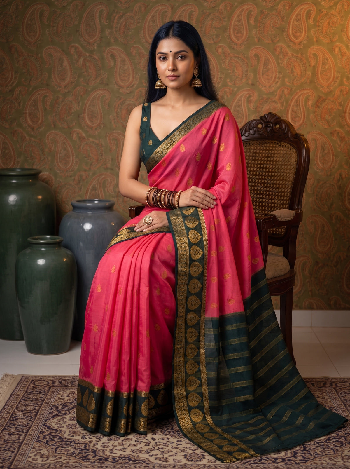 MIMOSA Gajari Mysore Silk Crepe Saree — pose 8 styling detail