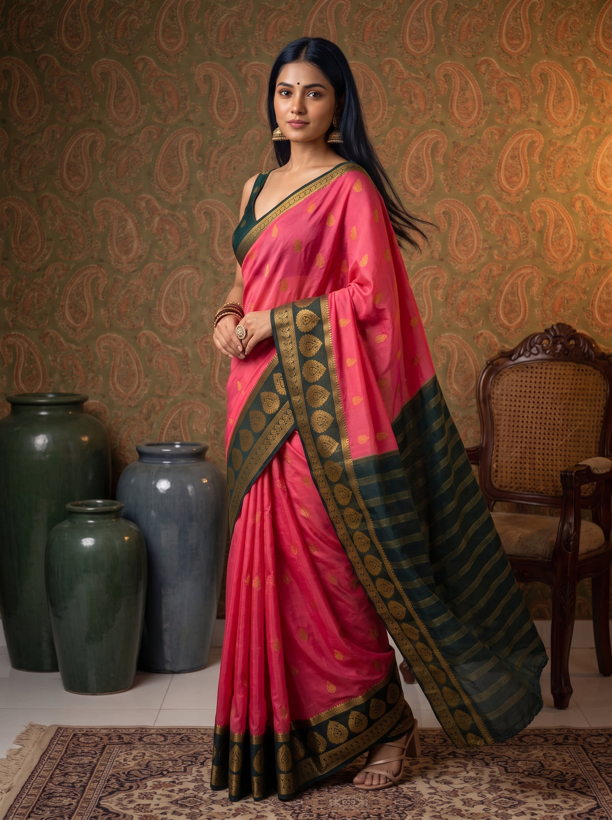 MIMOSA Gajari Mysore Silk Crepe Saree — pose 9 styling detail