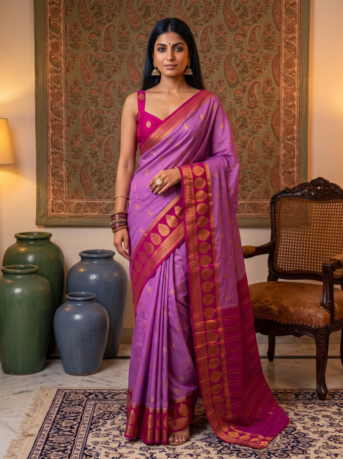 MIMOSA Lavender Mysore Silk Crepe Saree — pose 10 styling detail