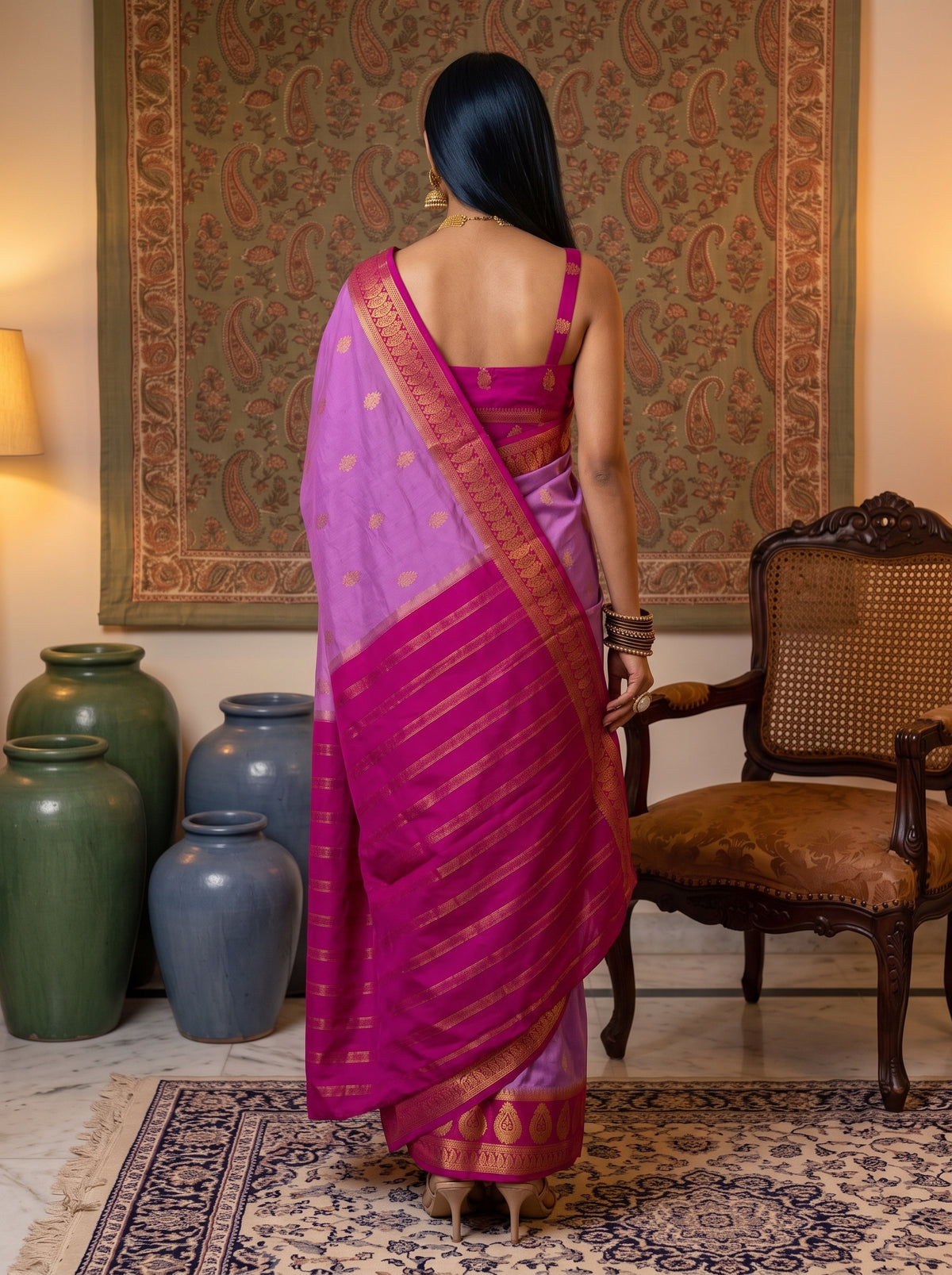 MIMOSA Lavender Mysore Silk Crepe Saree — Saree shot with pallu and body detail