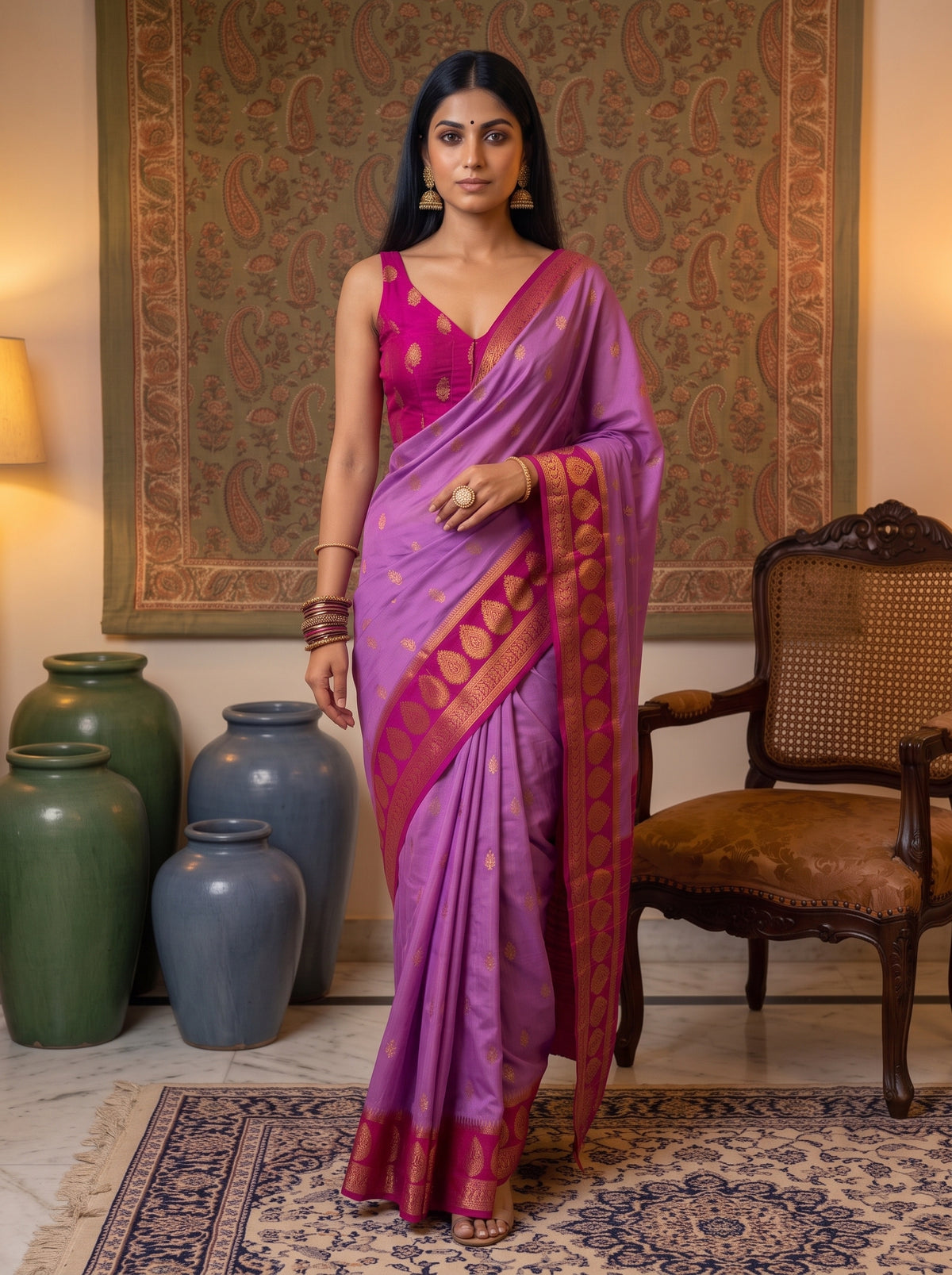 MIMOSA Lavender Mysore Silk Crepe Saree — pose 6 styling detail