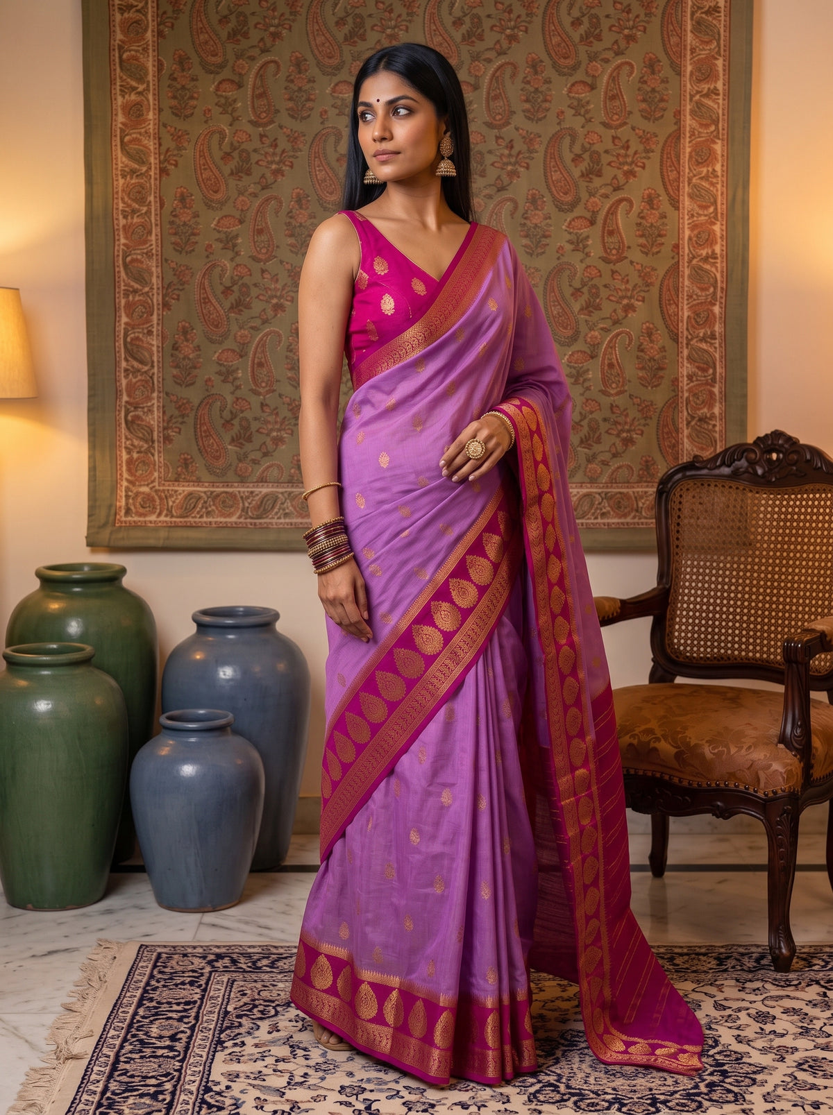 MIMOSA Lavender Mysore Silk Crepe Saree — pose 9 styling detail