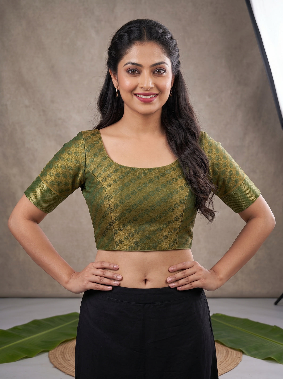MIMOSA Bottle Green Kanjivaram Art Silk Saree — blouse close-up