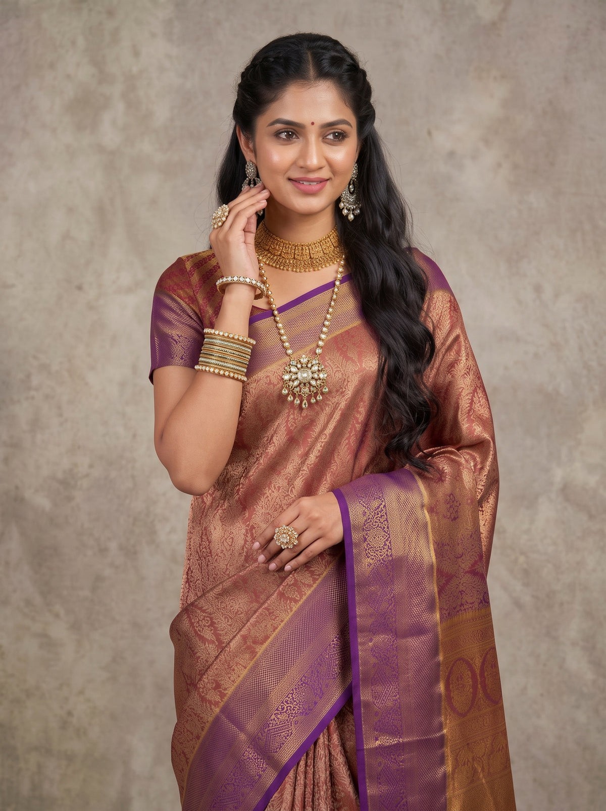 MIMOSA Magenta Kanjivaram Art Silk Saree — pose 10 styling detail